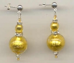 Two Bead Dangles, Gold Foil, Crystal Murano Glass